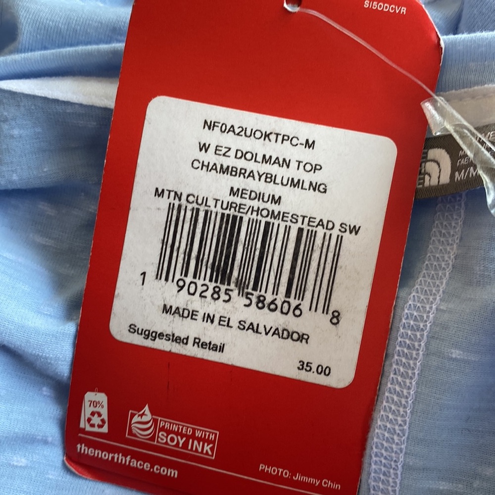 The North Face blue chambray homestead short sleeve tee T shirt M NEW - Picture 7 of 8